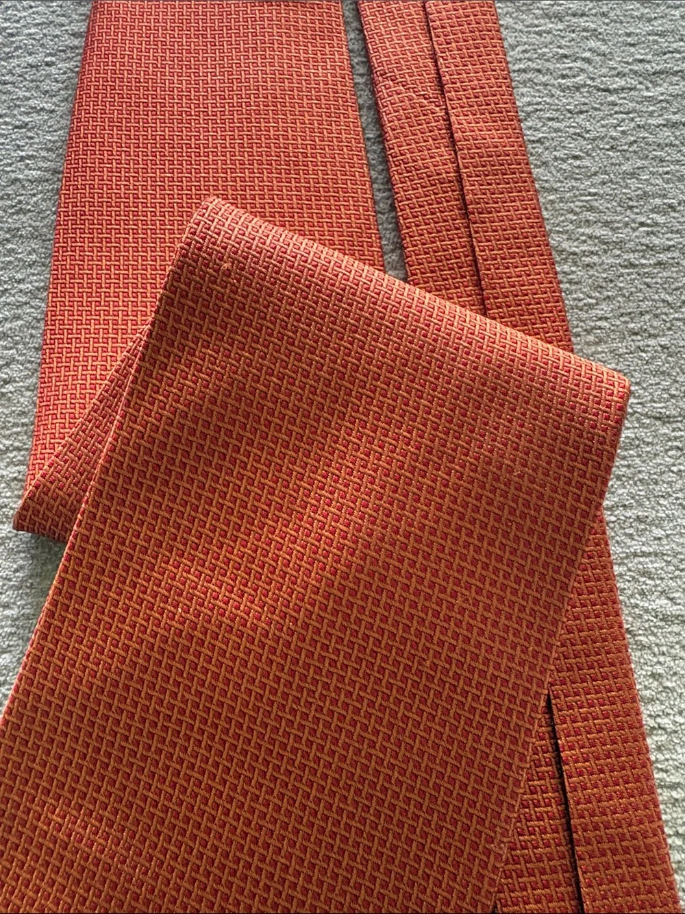 Paul Fredrick Burnt Orange Textured Grid Silk Tie Necktie